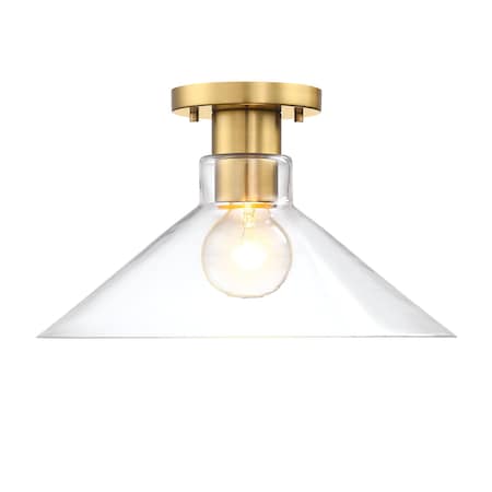 Designers Fountain Leena 14 in. 1-Light Brushed Gold Modern Semi Flush Mount with Clear Glass Shade for Bedrooms D307M-SF-BG